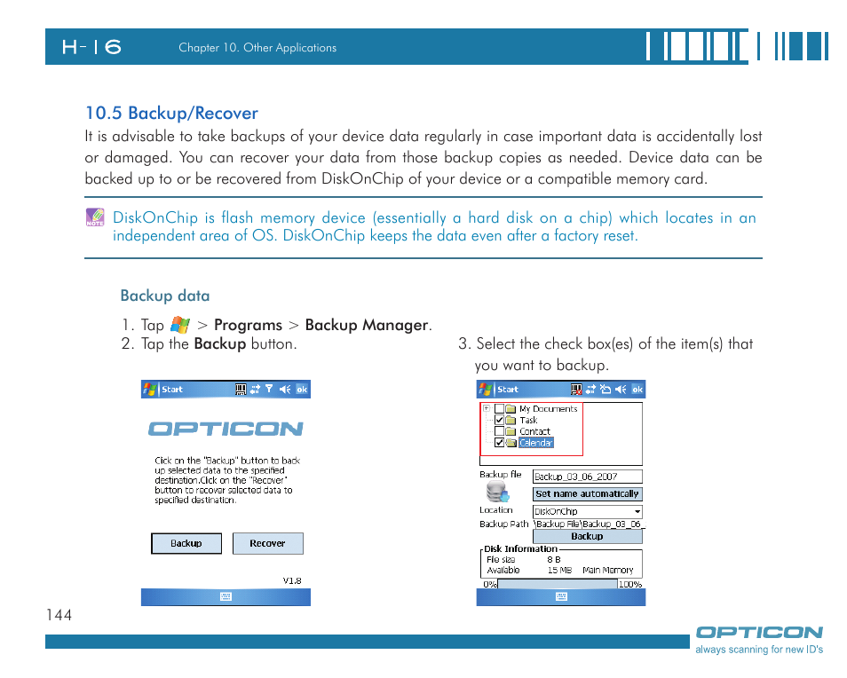 Opticon H16 User Manual User Manual | Page 144 / 160