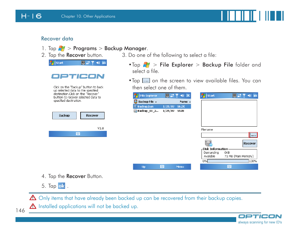 Opticon H16 User Manual User Manual | Page 146 / 160