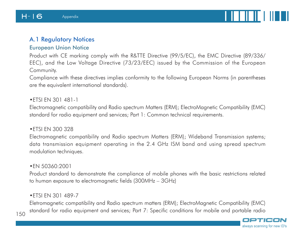 Opticon H16 User Manual User Manual | Page 150 / 160