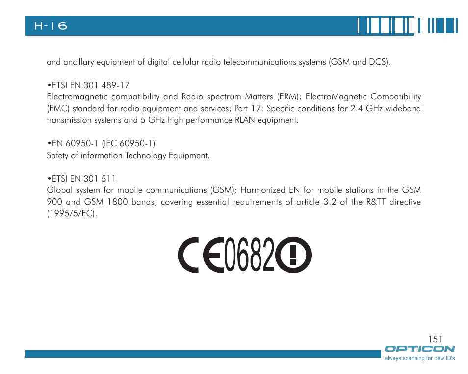 Opticon H16 User Manual User Manual | Page 151 / 160