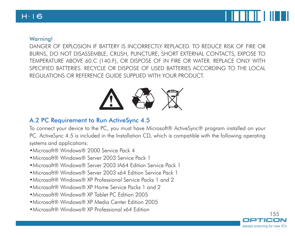 Opticon H16 User Manual User Manual | Page 155 / 160