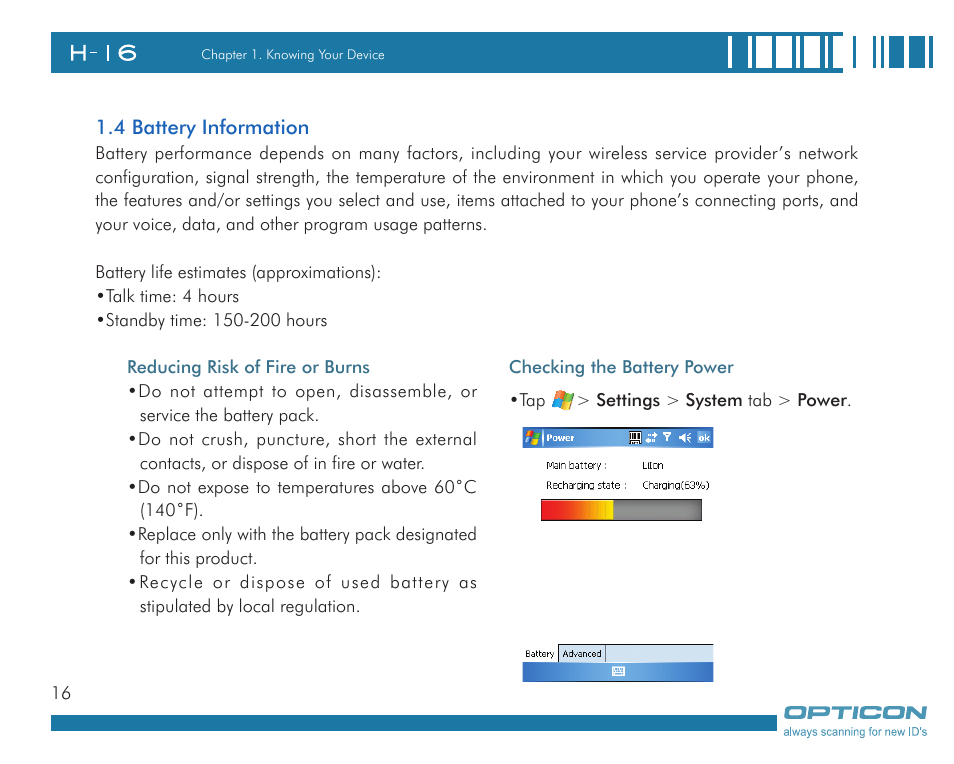 Opticon H16 User Manual User Manual | Page 16 / 160
