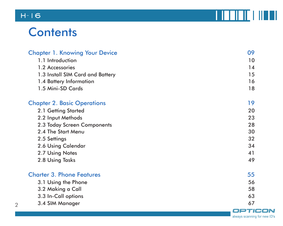 Opticon H16 User Manual User Manual | Page 2 / 160
