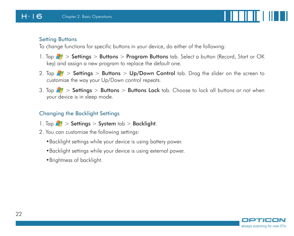 Opticon H16 User Manual User Manual | Page 22 / 160