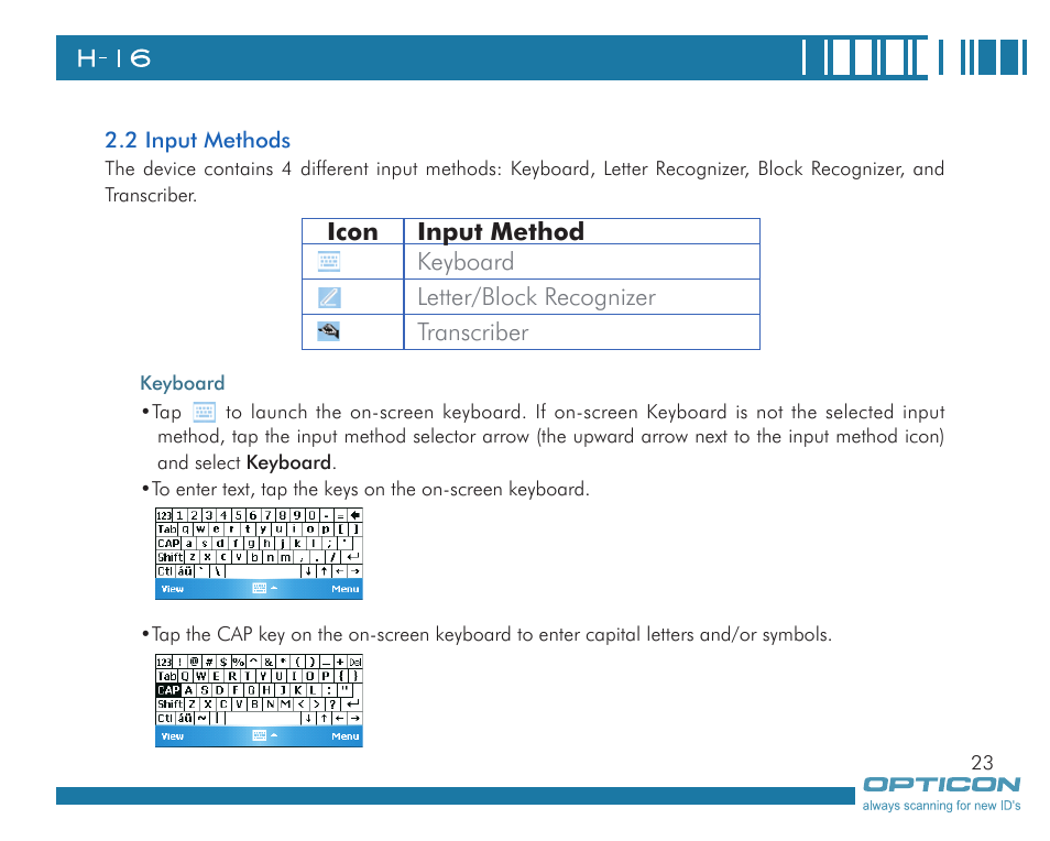 Opticon H16 User Manual User Manual | Page 23 / 160