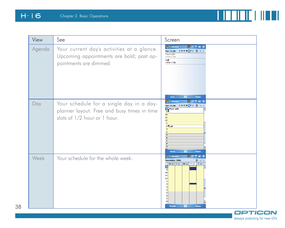 Opticon H16 User Manual User Manual | Page 38 / 160