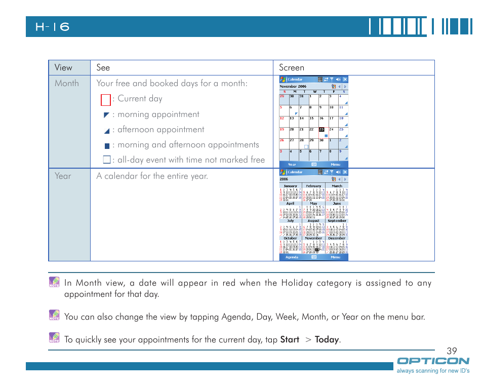 Opticon H16 User Manual User Manual | Page 39 / 160