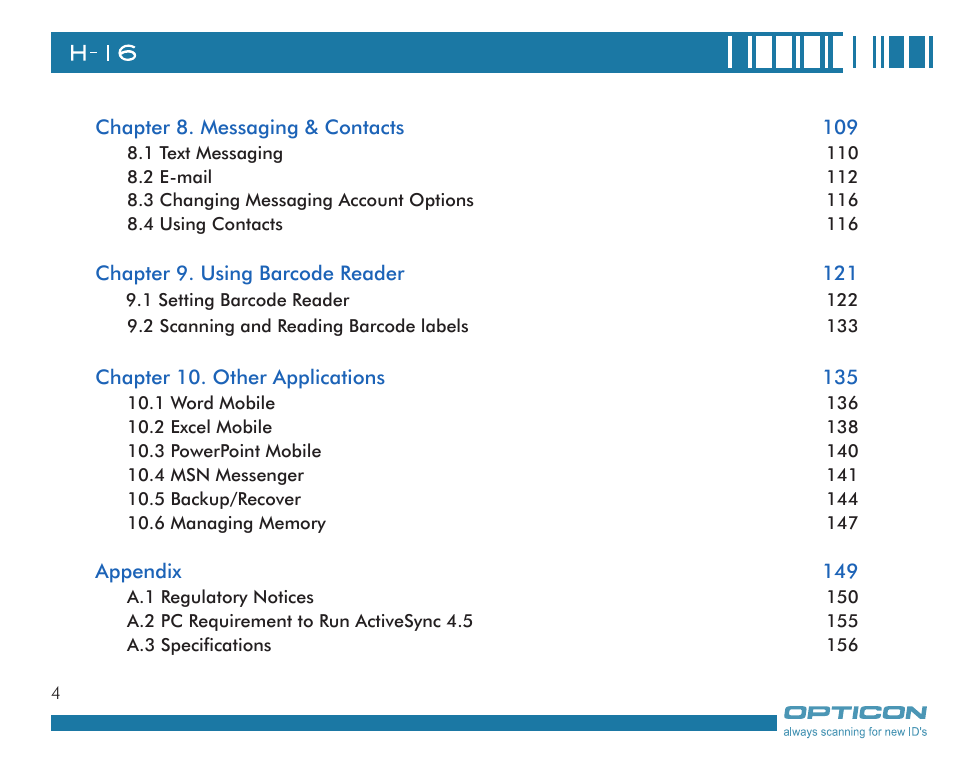 Opticon H16 User Manual User Manual | Page 4 / 160