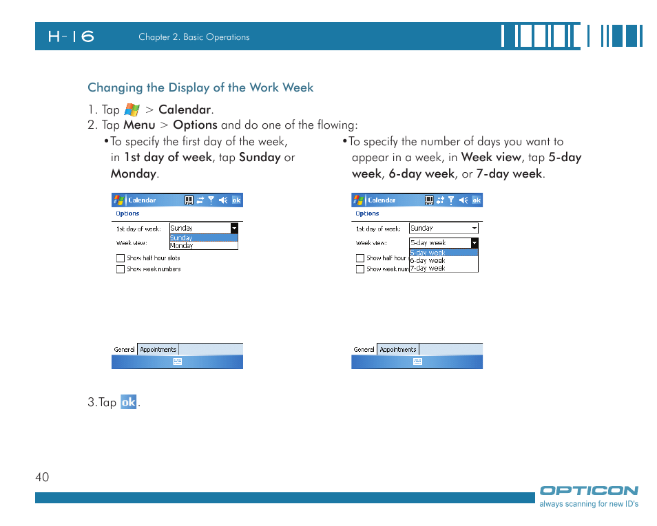 Opticon H16 User Manual User Manual | Page 40 / 160