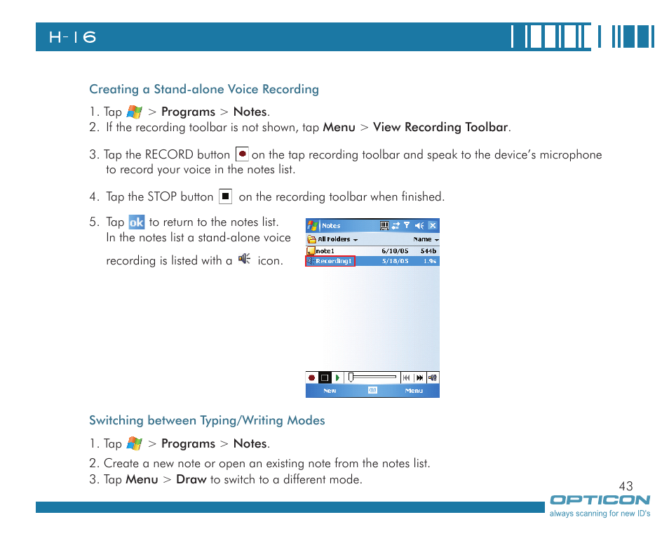Opticon H16 User Manual User Manual | Page 43 / 160