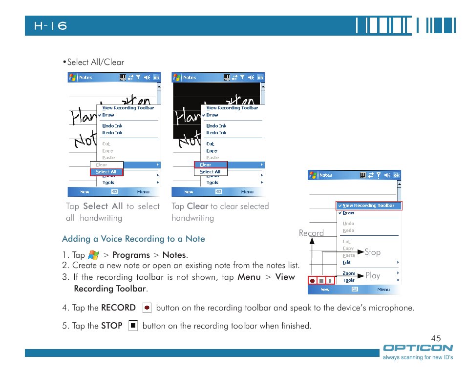 Opticon H16 User Manual User Manual | Page 45 / 160