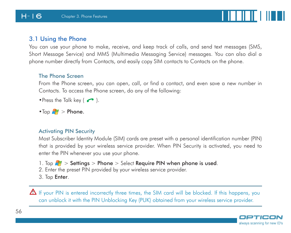 Opticon H16 User Manual User Manual | Page 56 / 160