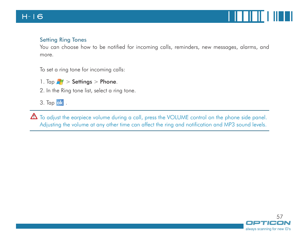 Opticon H16 User Manual User Manual | Page 57 / 160