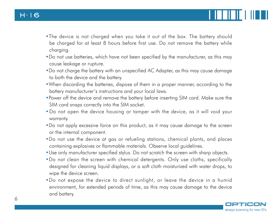 Opticon H16 User Manual User Manual | Page 6 / 160