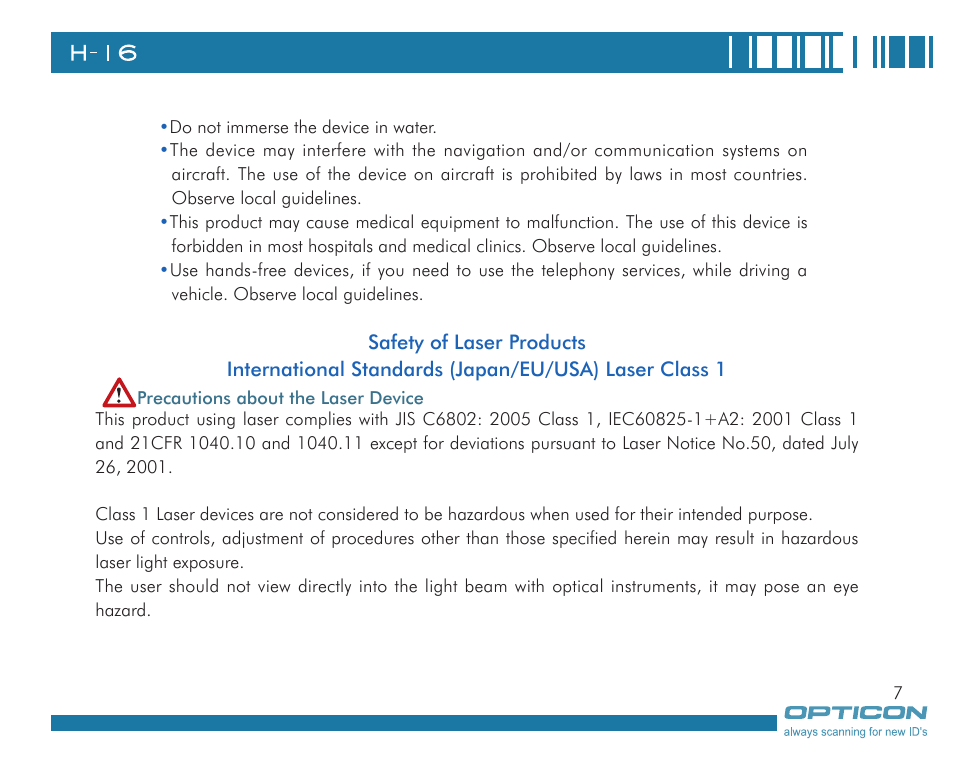 Opticon H16 User Manual User Manual | Page 7 / 160