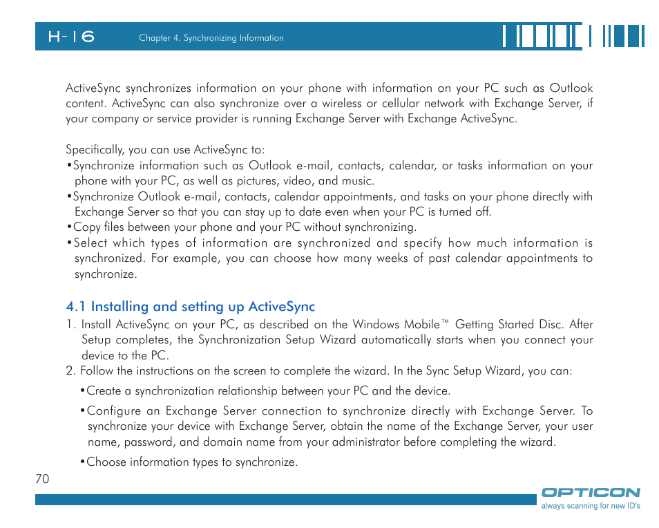 Opticon H16 User Manual User Manual | Page 70 / 160