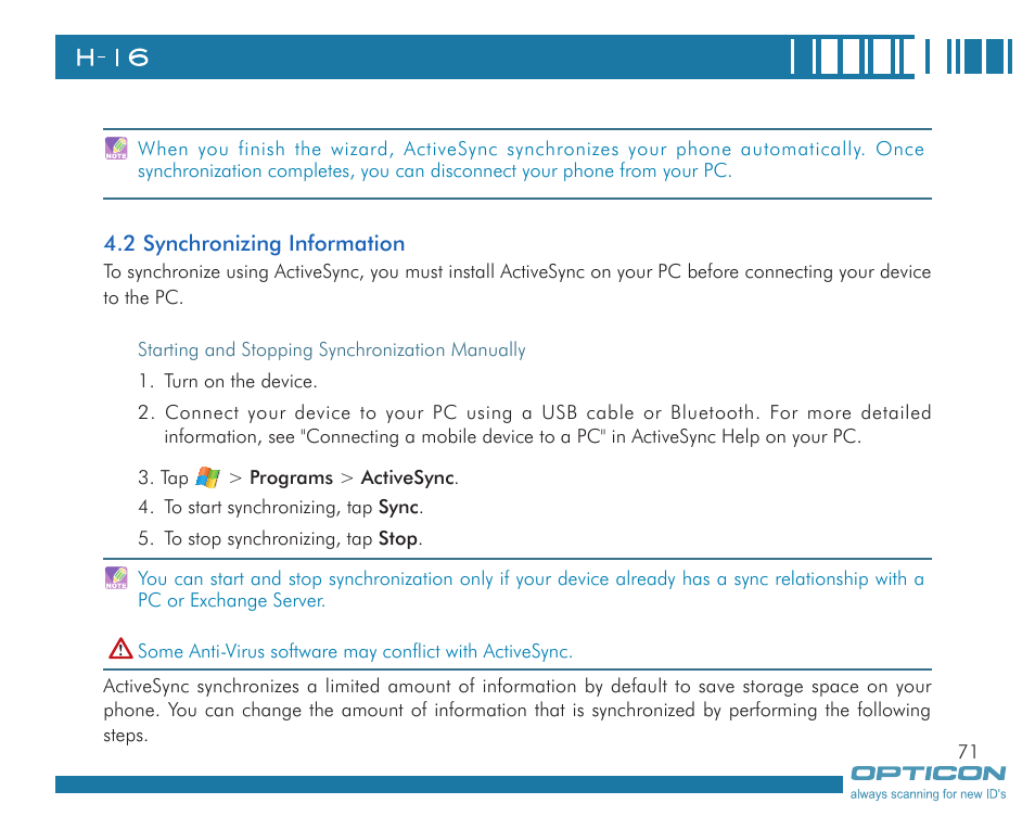 Opticon H16 User Manual User Manual | Page 71 / 160