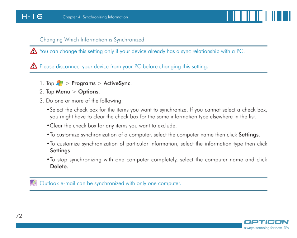 Opticon H16 User Manual User Manual | Page 72 / 160