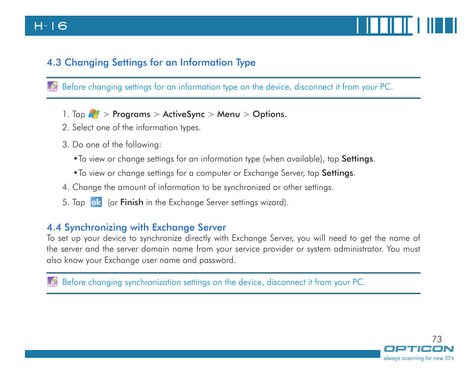 Opticon H16 User Manual User Manual | Page 73 / 160
