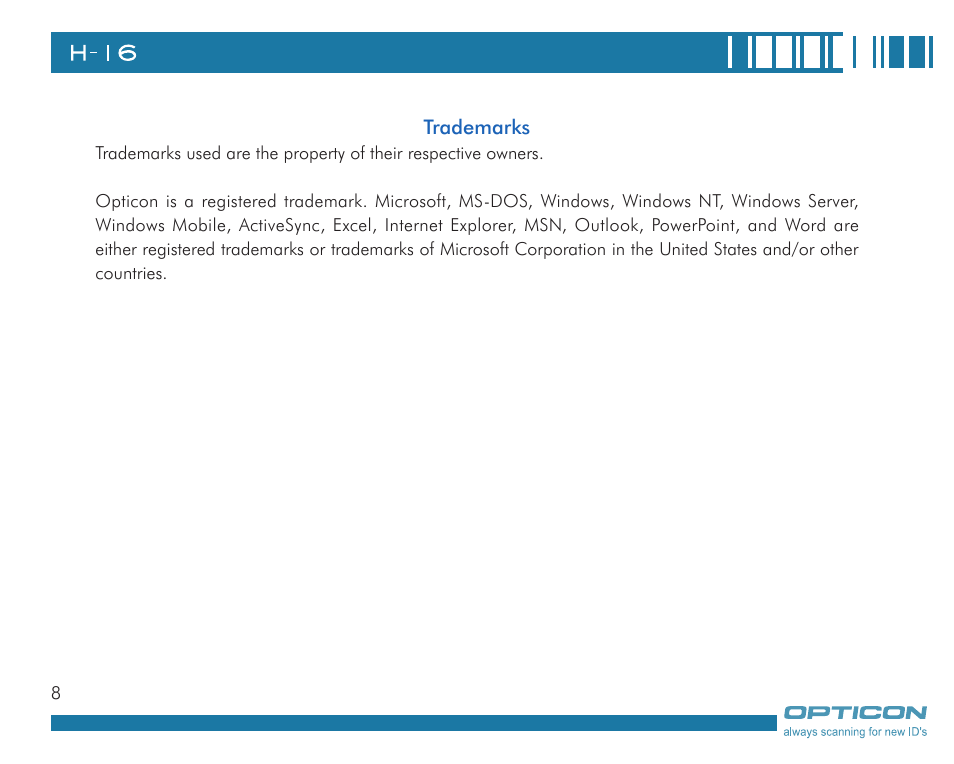 Opticon H16 User Manual User Manual | Page 8 / 160