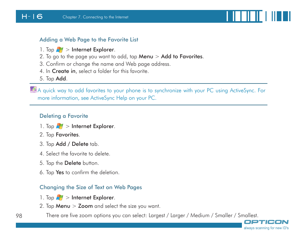 Opticon H16 User Manual User Manual | Page 98 / 160