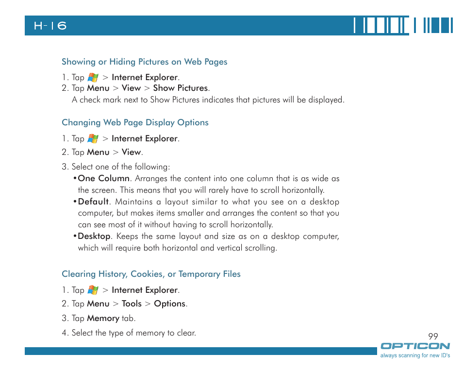 Opticon H16 User Manual User Manual | Page 99 / 160