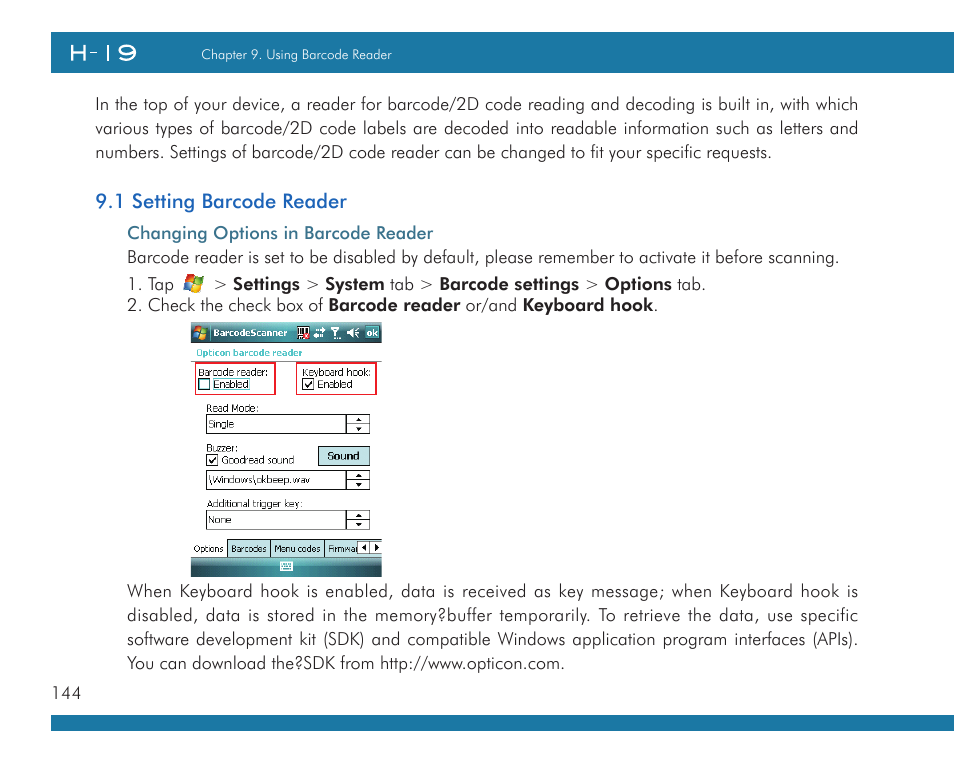 Opticon H19А User Manual | Page 144 / 192