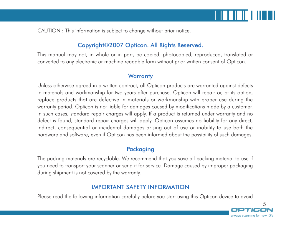 Opticon H19А User Manual | Page 5 / 192