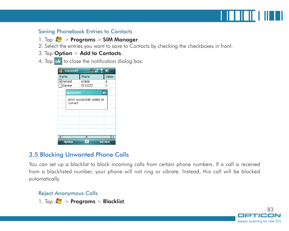Opticon H19А User Manual | Page 83 / 192