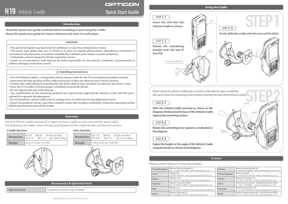 Opticon H19 car kit Quick Guide User Manual | 1 page