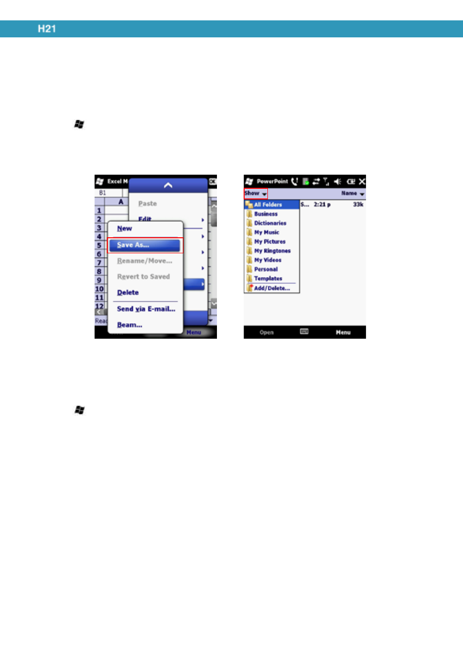 Office mobile, Excel mobile, Powerpoint mobile | Opticon H21 User Manual | Page 100 / 103