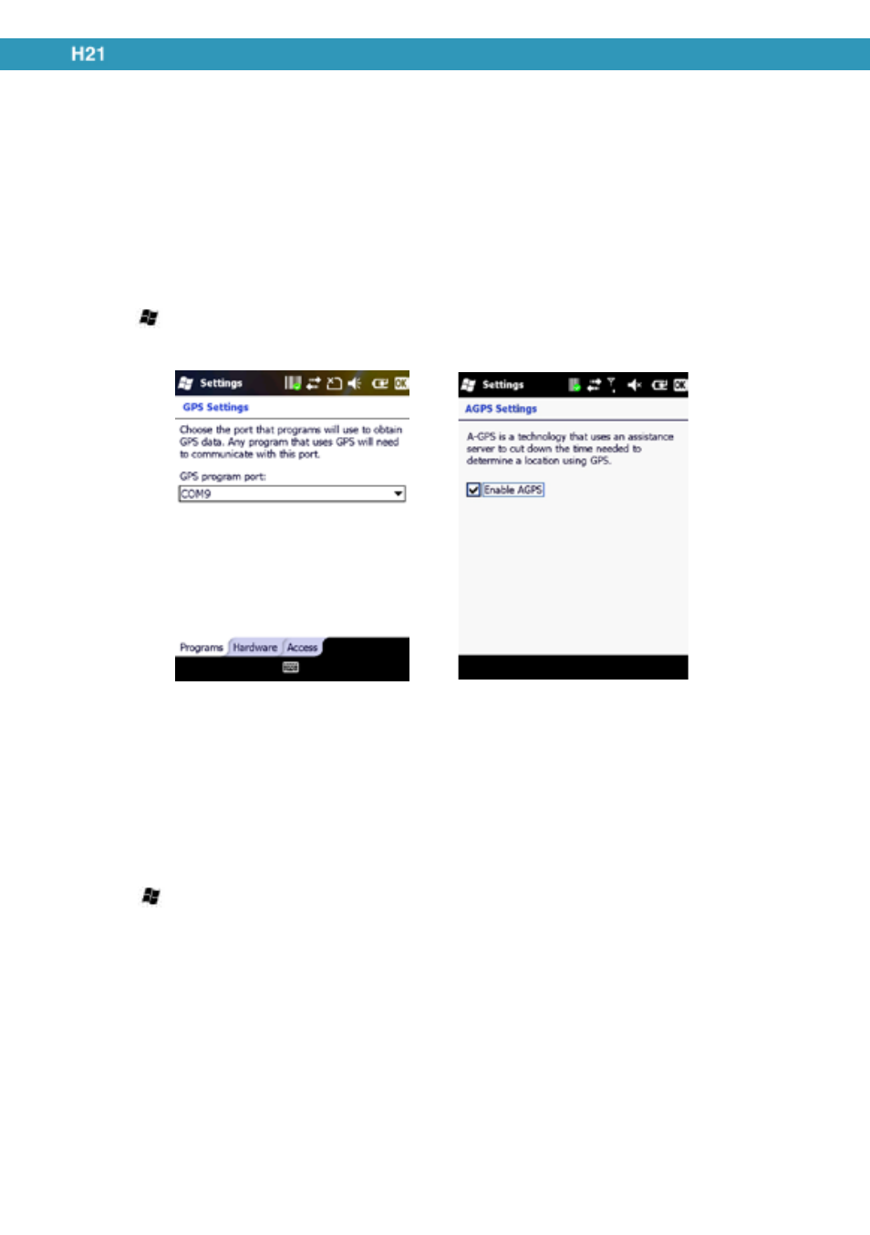 Gps settings, Using agps | Opticon H21 User Manual | Page 102 / 103
