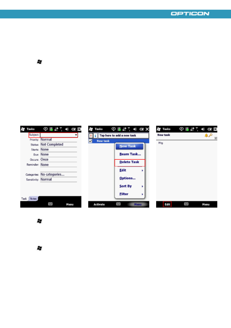 Tasks | Opticon H21 User Manual | Page 53 / 103