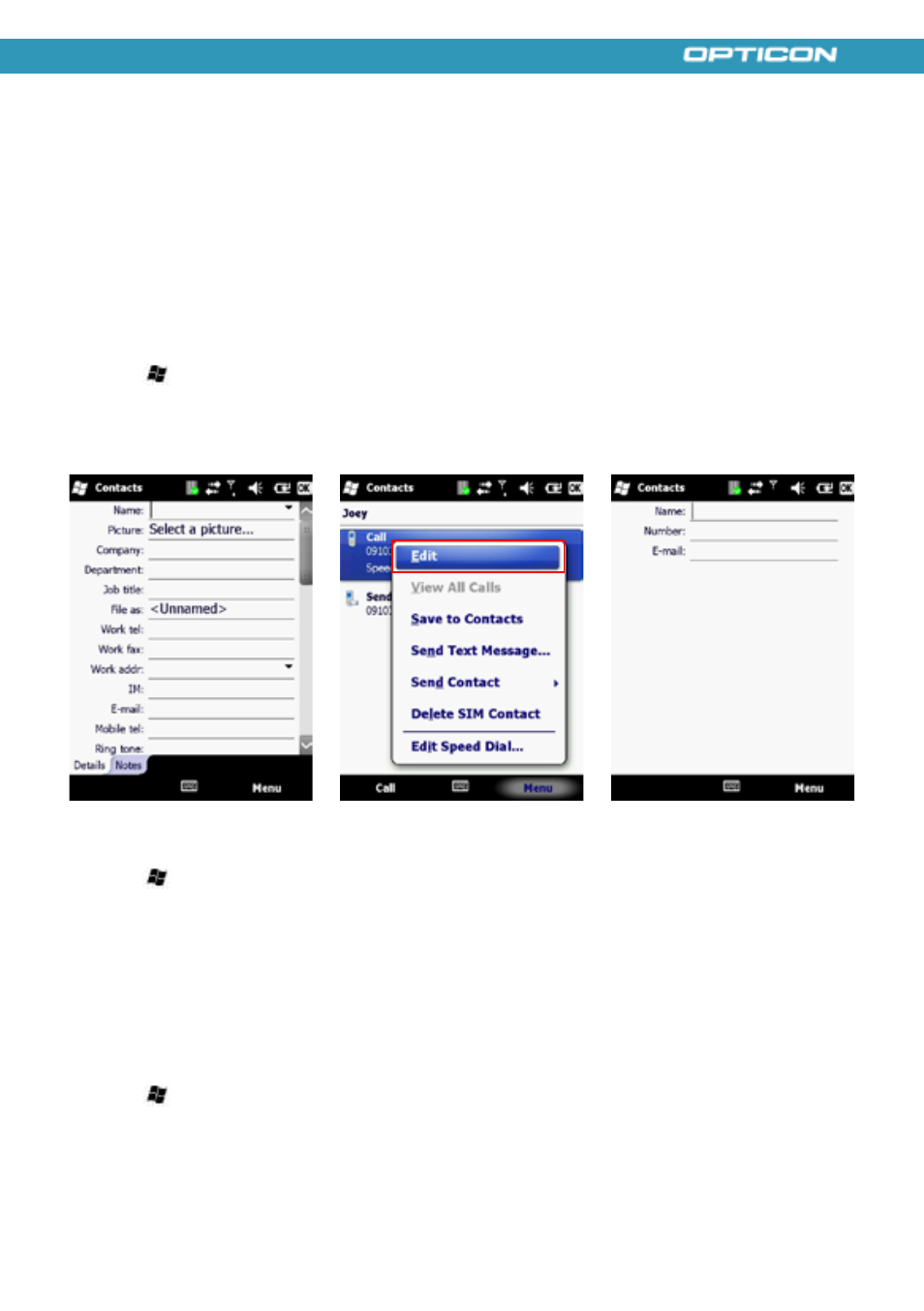 Contacts and messaging, Using contacts | Opticon H21 User Manual | Page 73 / 103