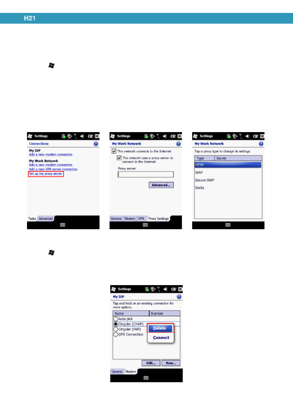 Creating a proxy connection | Opticon H21 User Manual | Page 82 / 103