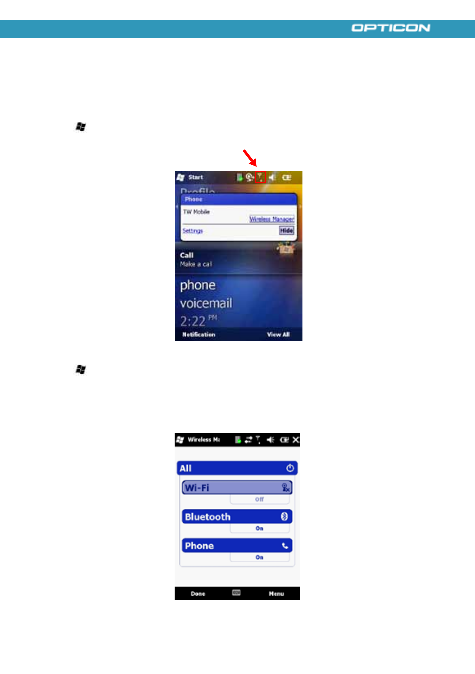 Using wireless manager | Opticon H21 User Manual | Page 87 / 103