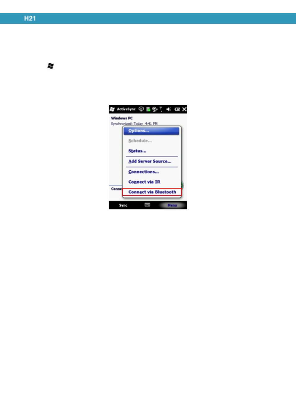Synchronization using bluetooth | Opticon H21 User Manual | Page 92 / 103