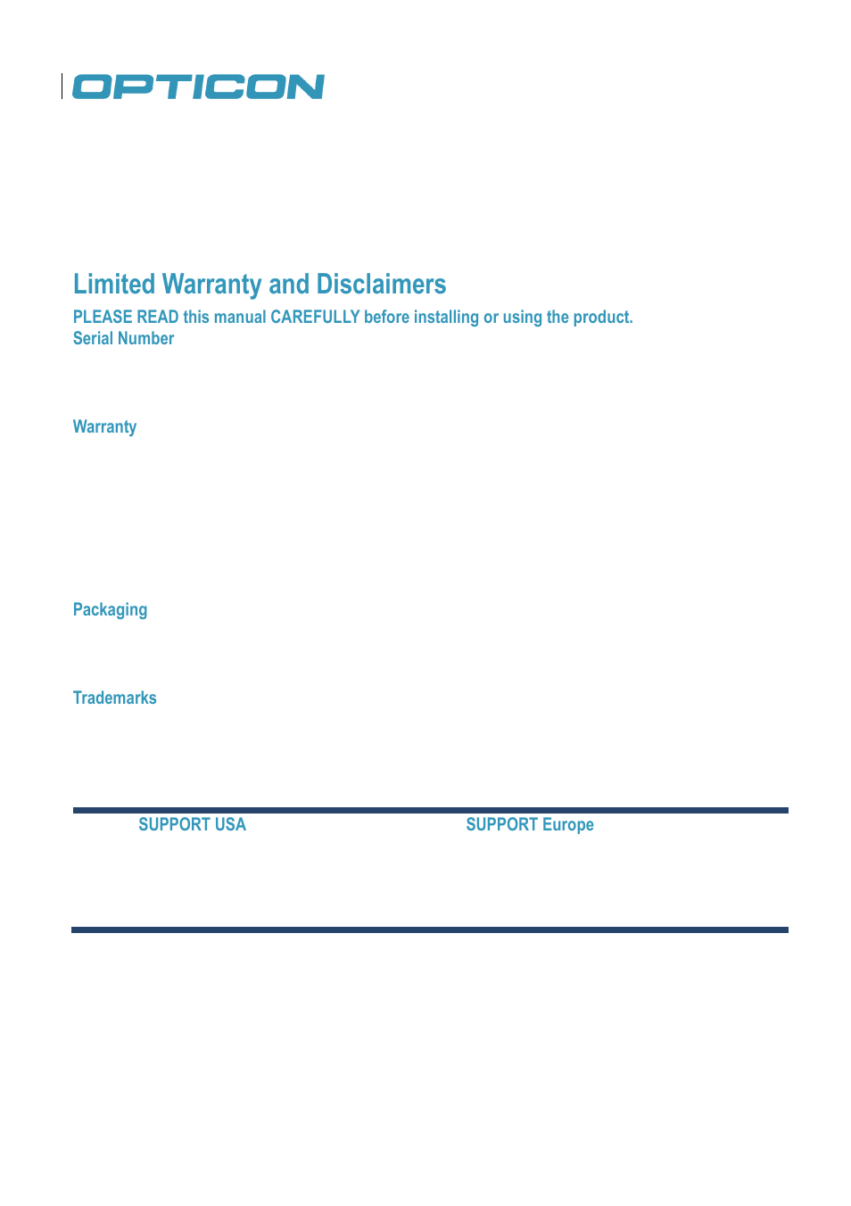 Limited warranty and disclaimers | Opticon H22 User Manual | Page 2 / 110