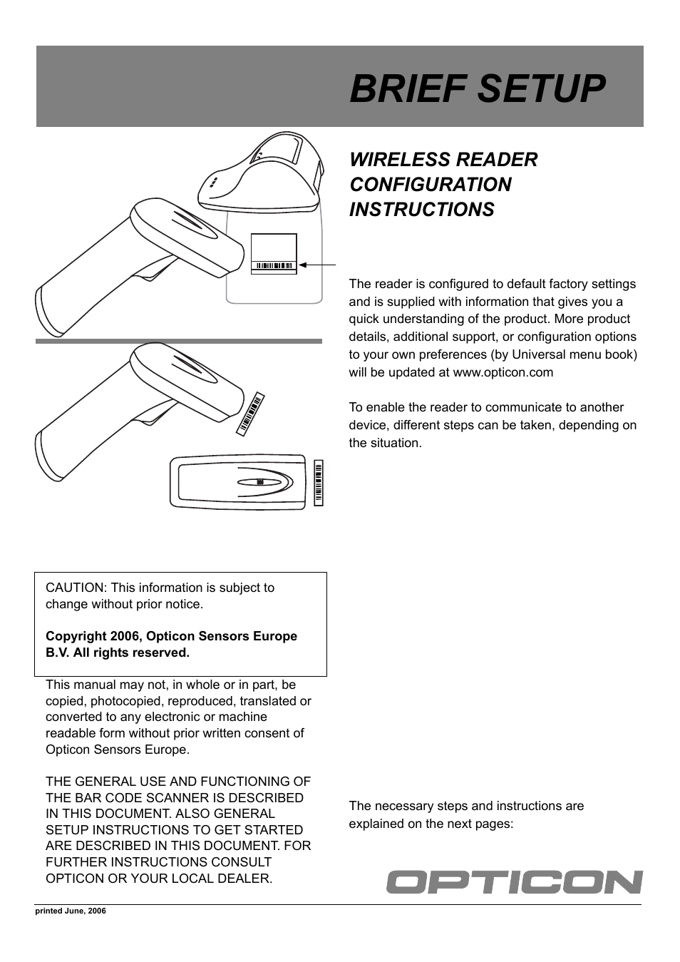 Opticon OPL 7736 brief setup User Manual | 4 pages