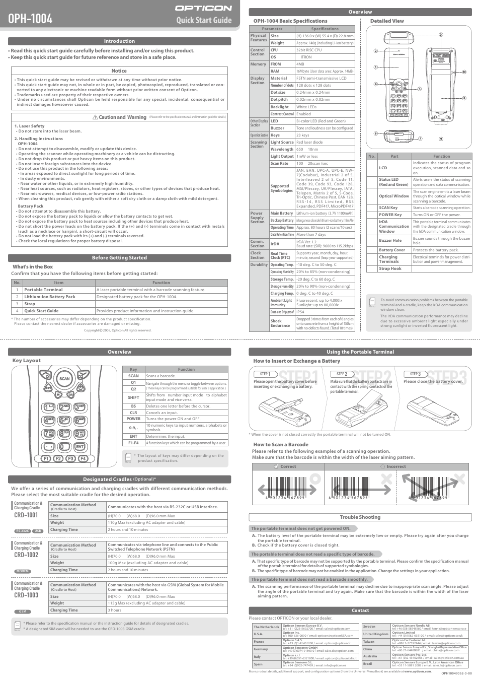 Step 3 step 2 step 1, Oph-1004, Quick start guide | Crd-1001, Crd-1002, Crd-1003 | Opticon OPH 1004 User Manual | Page 2 / 2