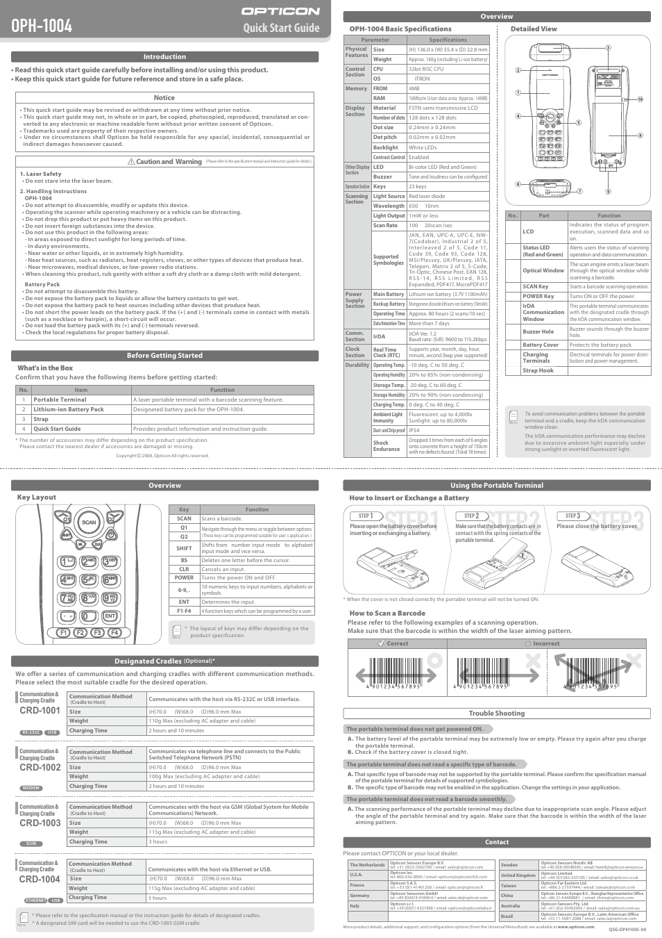 Step 3 step 2 step 1, Oph-1004, Quick start guide | Crd-1001, Crd-1002, Crd-1003, Crd-1004 | Opticon OPH 1005 User Manual | Page 2 / 2