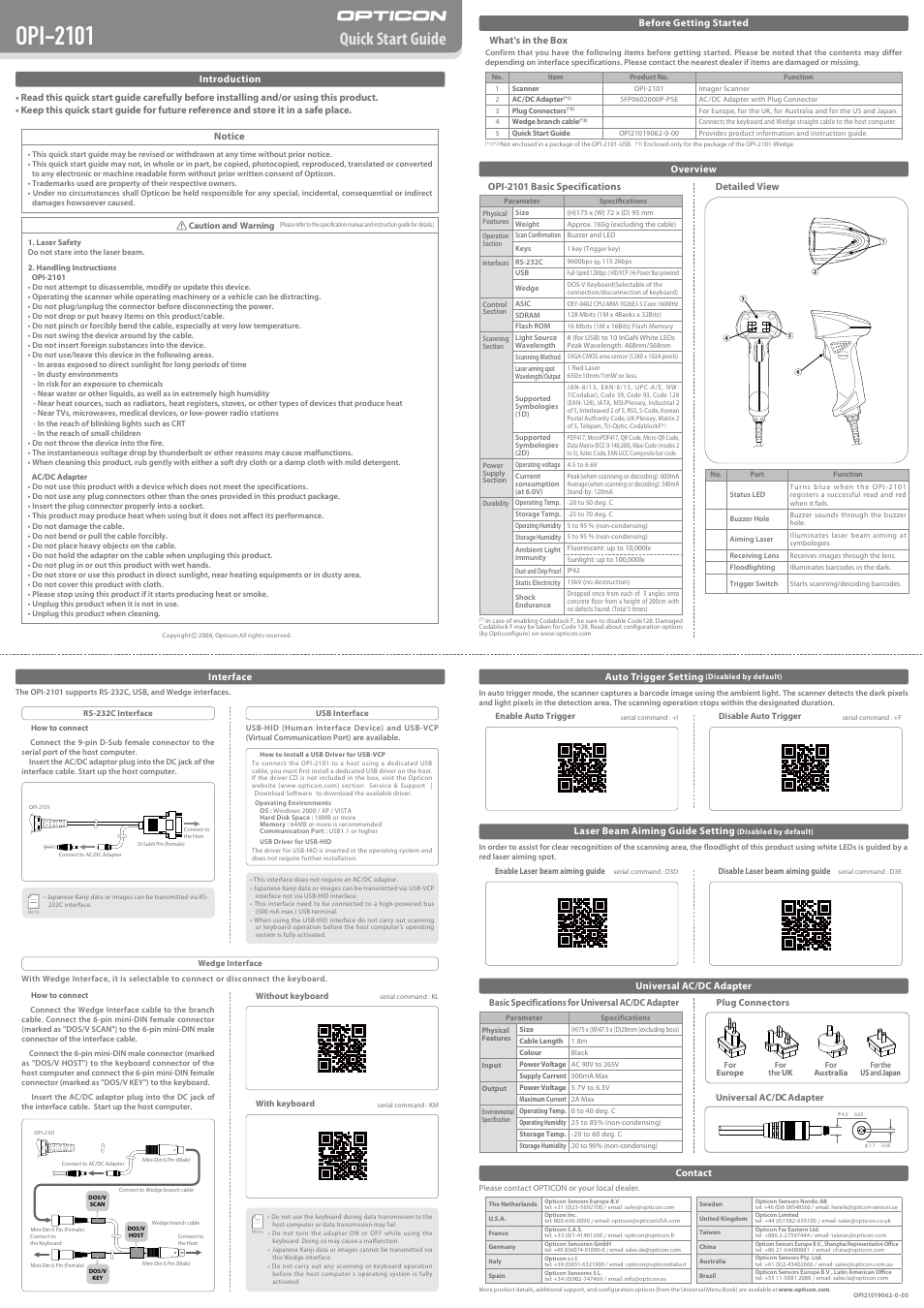 Opi-2101, Quick start guide | Opticon OPI 2101 User Manual | Page 4 / 4