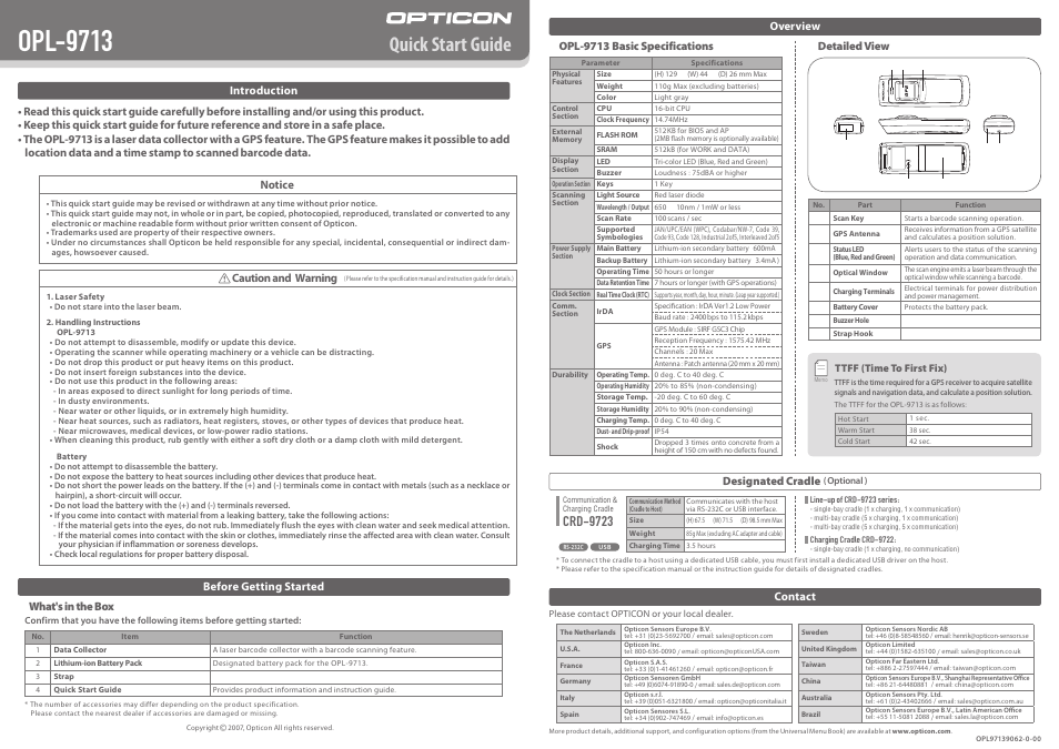 Opticon OPL 9713 User Manual | 1 page