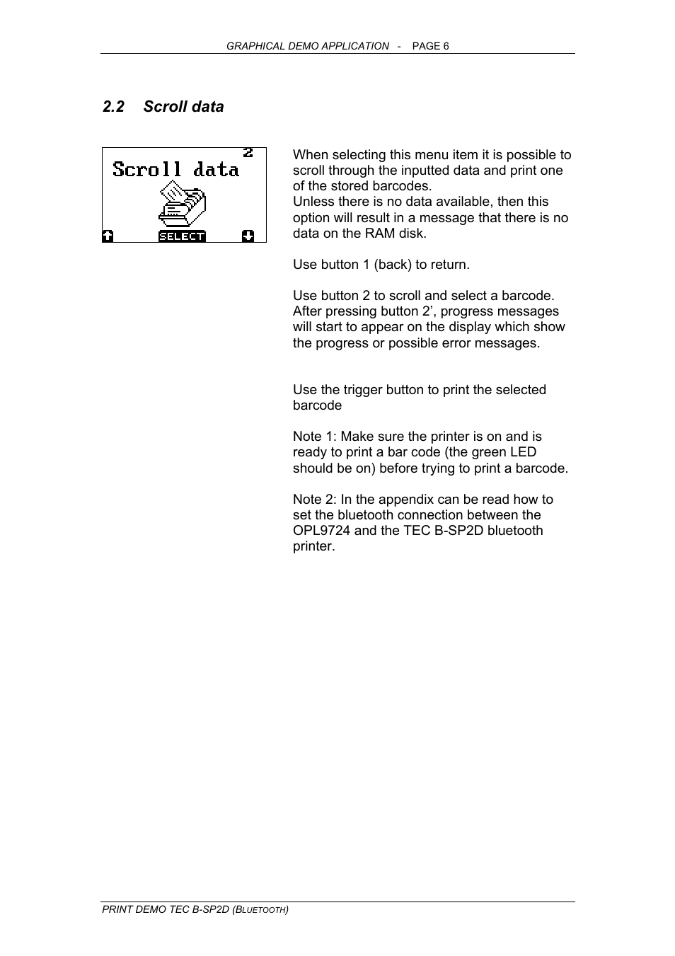 Scroll data, 2 scroll data | Opticon OPL 9724 Bluetooth Print User Manual | Page 6 / 9