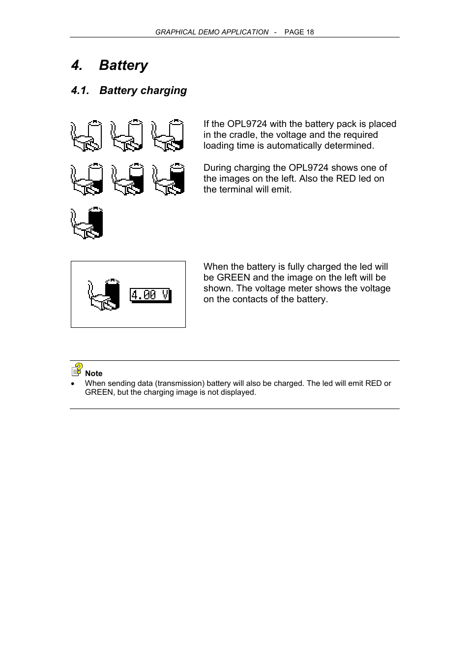 Battery, Battery charging, Attery | Opticon OPL 9724 User Manual | Page 18 / 29