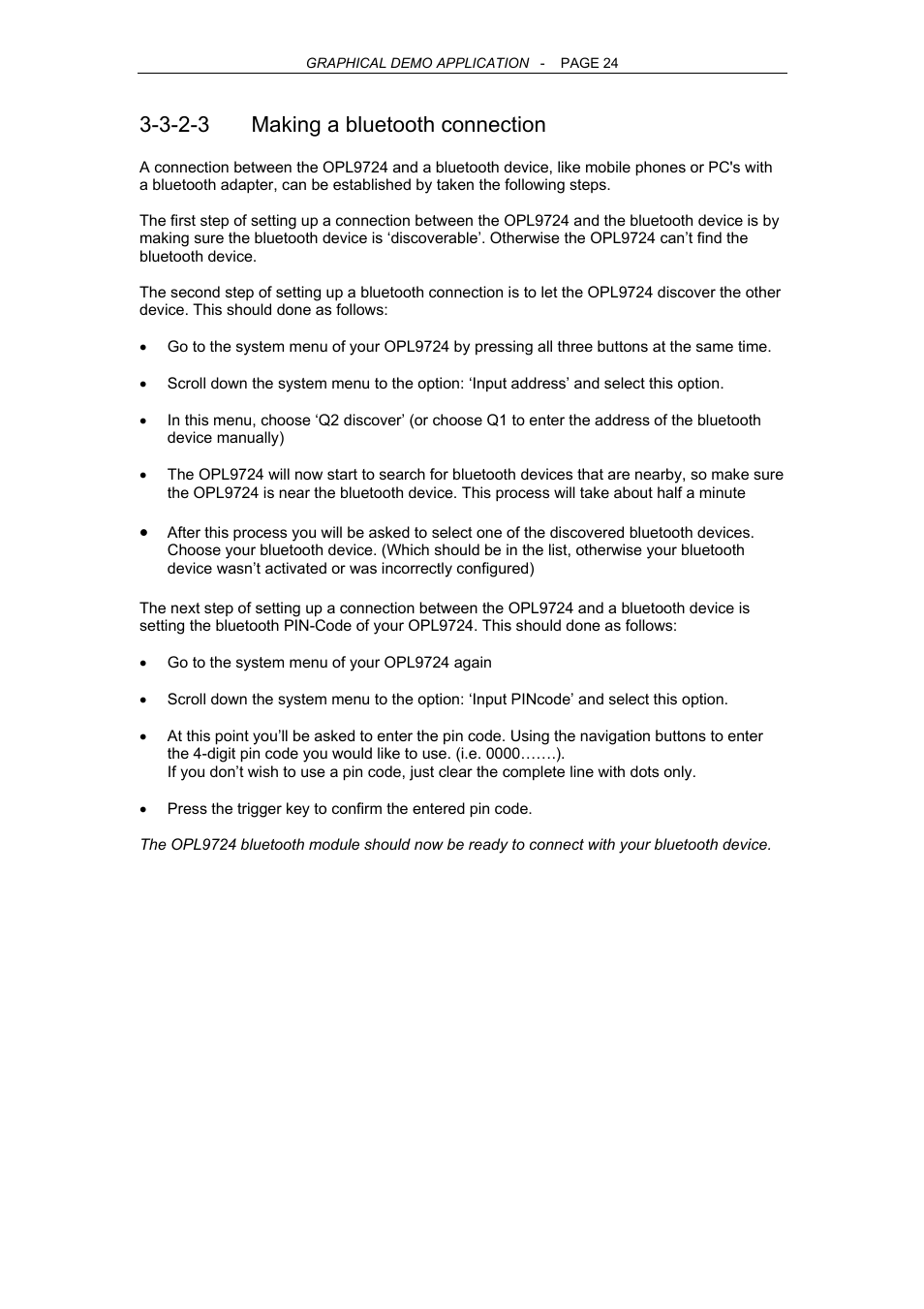 3-2-3 making a bluetooth connection | Opticon OPL 9724 User Manual | Page 24 / 29