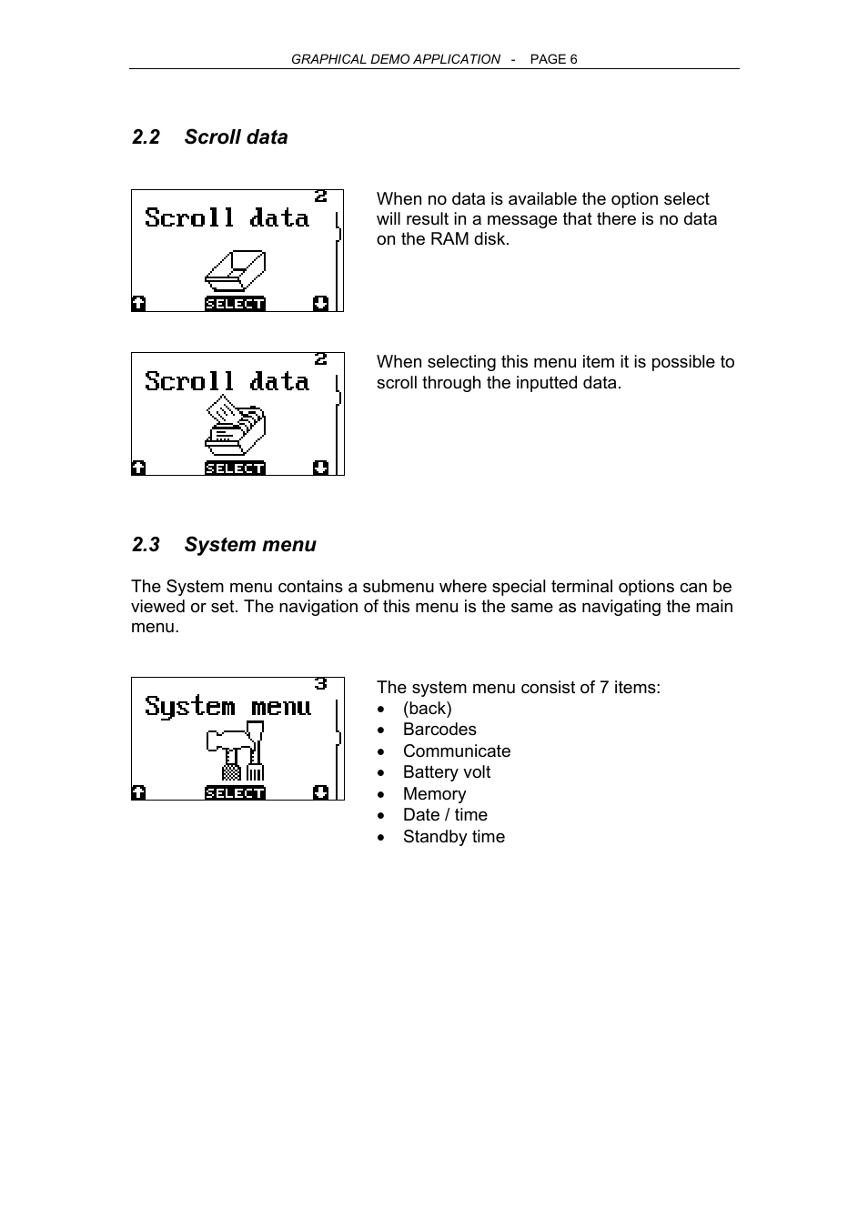 Scroll data, System menu | Opticon OPL 9724 User Manual | Page 6 / 29