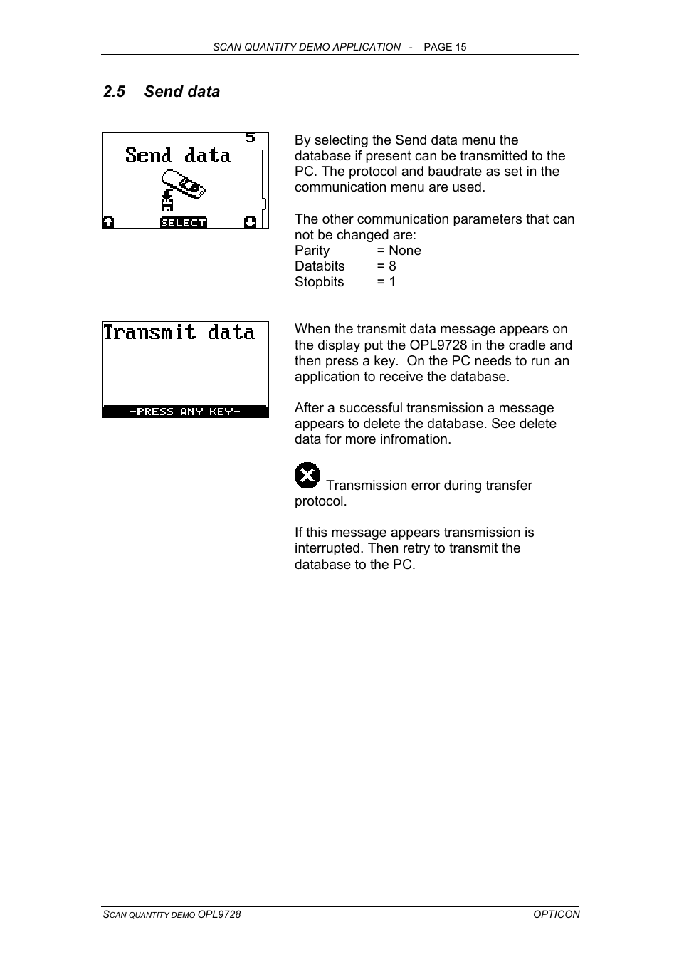 Send data, 5 send data | Opticon OPL 9728 User Manual | Page 15 / 19