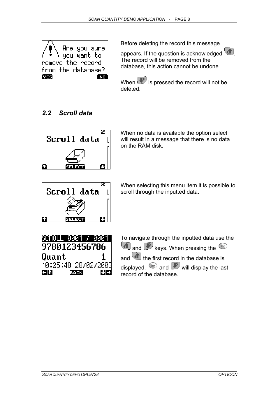 Scroll data, 2 scroll data | Opticon OPL 9728 User Manual | Page 8 / 19