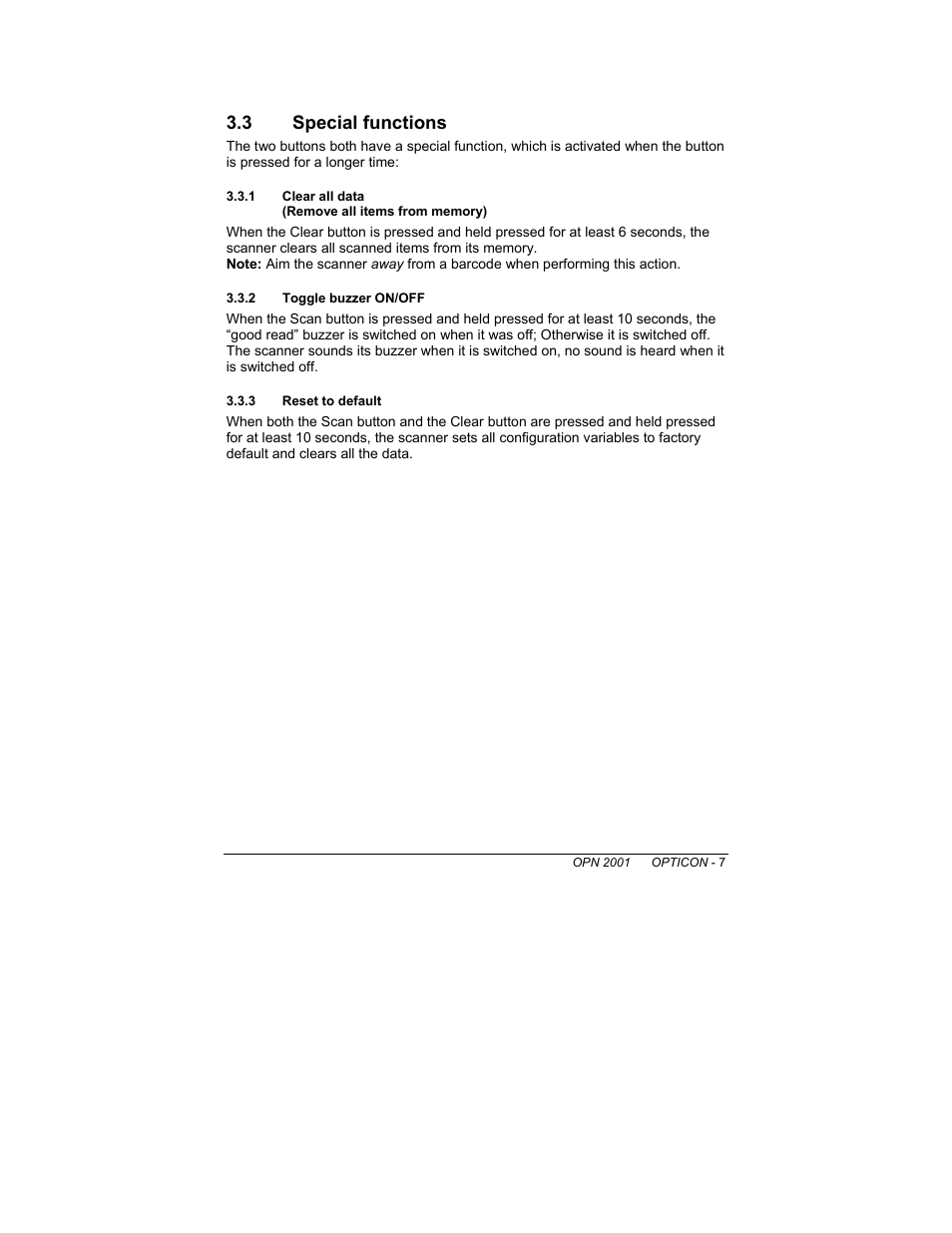 3 special functions | Opticon OPN 2001 User Manual User Manual | Page 7 / 11